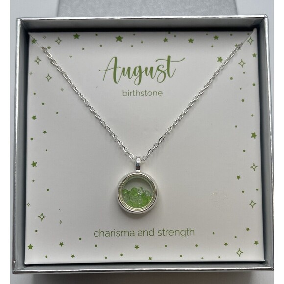 August Birthstone Peridot & Clear Loose Crystal In Round Pendant Necklace New - Picture 1 of 7